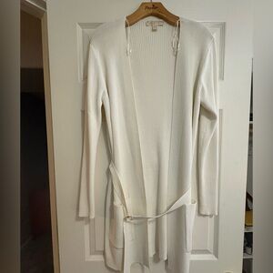 Michael Kors White Open-Front Ribbed Long Cardigan Sweater